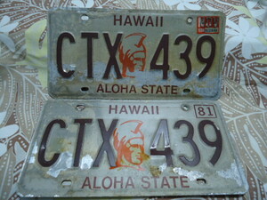 即決　ハワイ　1994年製　ライセンス　ナンバープレート　カメハメハキング柄　CTX 439　２枚セット　本物