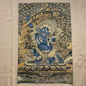 中国 チベット 密宗 密教 卍 ドンカ 金糸刺繍 錦絵 織物 仏像 仏画 不動明王 仏教美術