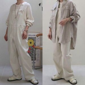 定価24,200円 21AW 美品 ARGUE アギュー VINTAGE COTTON TWILL OVERALL コットンツイル オーバーオール CREAM