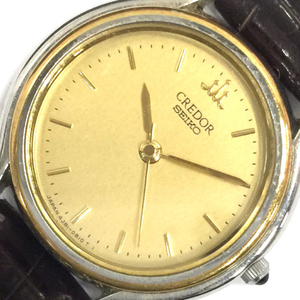 セイコー クレドール 18KT + SS クォーツ 腕時計 レディース ゴールドカラー文字盤 社外ベルト 付属品あり QR054-87