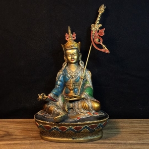 【吉】仏教聖品 古銅細工彫 彩色蓮華生大師 家宅平安 大吉 極珍hb0260