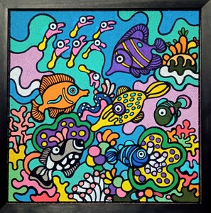 魚　魚類　海洋生物　熱帯魚　海　手描き　ジミー大西好き　真作　一点物　原画　動物画　絵画　インテリア　　キモかわ　アクリル画