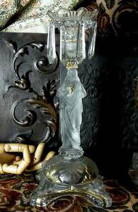フランスアンティーク PORTIEUX ポーチュー 燈台 キャンドルスタンド キリスト像 聖心 下げ飾り 蝋受け 金彩