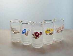 カメイグラス　　日本の詩　　グラス５客セット　タンブラー　昭和レトロポップ　グラス　