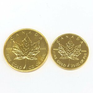 K24IG　カナダ　メイプルリーフ金貨　1oz　1/2oz　2枚まとめ　総重量46.6g【CDAX6063】