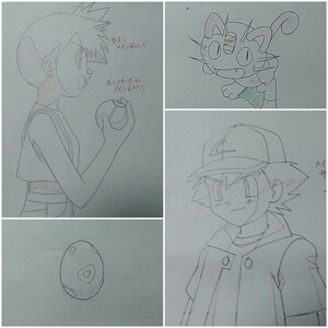 ポケットモンスター アニメ セル画　原画×4枚。PocketMonsters TV Anime Genga×4(handwriting). 