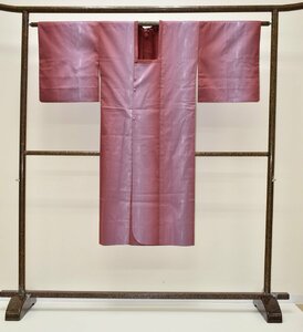 【ちどりや】美品 ポリエステル ロング塵除けコート 単衣 身丈127cm/裄65cm 肩当て付 矢羽根絣ライン たて縞暈し 薄紅 B330