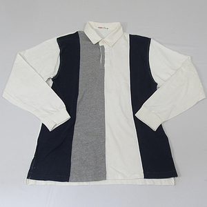 VAN JAC ラガーシャツ M オフホワイト系/ネイビー/グレー シミあり