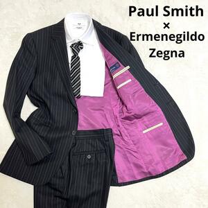 528 Paul Smith ポールスミス × Ermenegildo Zegna エルメネジルド ゼニア セットアップスーツ ブラック M ストライプ