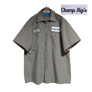 CiNTAS 半袖ワークシャツ size L グレー ベージュ ゆうパケットポスト可 胸 ワッペン Champ Rig