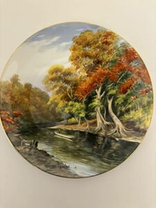 ☆希少品☆ オールドノリタケ Old Noritake 飾り皿 風景画 サイン有り ピンク ヤジロベー印 日本陶器會社印 国内品 アンティーク 