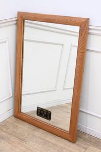 NO111 昭和レトロ 古い 欅 けやき 無垢 天然木 大き目 ウォールミラー 壁掛け鏡 姿見 幅73.5高103.5cm