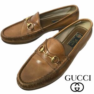 j110 GUCCI グッチ ホースビット レザーシューズ ローファー 茶 キャメル 37 イタリア製 革靴 ゴールド金具 ヴィンテージ 正規品