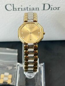 超美品 Christian Dior クリスチャンディオール D48-133-1 ダイヤ11P ゴールド クォーツ レディース腕時計 箱 駒 ギャランティー 付 稼働品