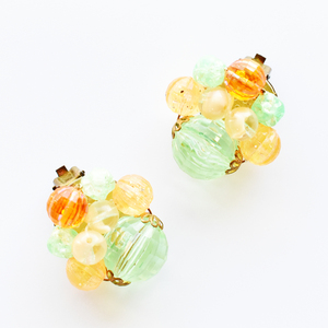 Vintage made in Germany　green×orange beads earrings