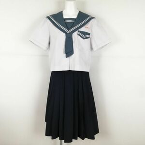 1円 セーラー服 スカート 上下2点セット 165 夏物 白2本線 女子 学生服 鹿児島松元中学 白 制服 中古 ランクC NA1801