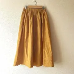 【COLZAコルザ】M 刺繍スカート 山吹色 黄色 かわいい ラクチン