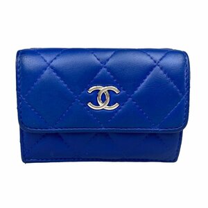 【1円～】 シャネル CHANEL 財布 三つ折り財布 ミニ財布 コンパクトウォレット マトラッセ ココマーク ブルー シルバー金具 中古