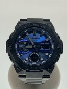 CASIO◆ソーラー腕時計_G-SHOCK/アナログ/ステンレス/BLU/BLK