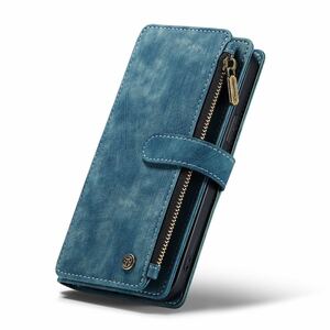 iPhone 12 mini レザーケース アイフォン12 ミニ　ケース iPhone 12 mini カバー　手帳型 カード収納 ファスナー付き　財布型　blue