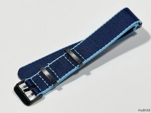 ラグ幅20mm NATO ストラップ ブルー/ライトブルー ブラック尾錠 ベーシック ファブリック 時計用バンド ナイロン 腕時計ベルト