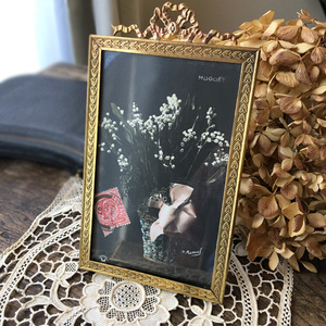 月桂樹とリボン飾りのフォトフレーム☆以下検索用 アンティーク ビンテージ アールデコ 写真立て ポストカード