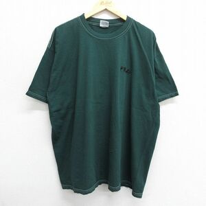 XL/古着 フィラ FILA 半袖 ビンテージ Tシャツ メンズ 90s ワンポイントロゴ 大きいサイズ コットン クルーネック 濃緑 グリーン 23aug