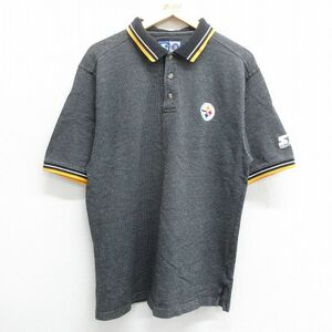 XL/古着 スターター 半袖 ポロ シャツ メンズ 00s NFL ピッツバーグスティーラーズ コットン 黒 ブラック アメフト スーパーボウル 23may12