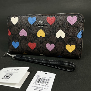 【COACH 本物 新品 コーチUSAアウトレット正規品】ロング ウォレット シグネチャー ハート プリント 長財布 財布 CP411 レディース