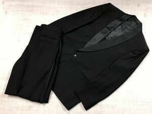 DE PARISINI レトロ トラッド モード サテン襟ショールカラー タキシード シングル スーツ 上下セットアップ メンズ ウール100% 黒