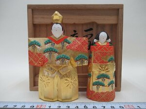 D1655 奈良人形師 五代 瀬谷桃源 一刀彫 金彩 彩色 立雛 木彫 雛人形 雛飾り 彫刻 共箱