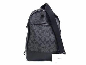 1円 ■極美品■ COACH コーチ F37573 シグネチャー PVC×レザー クロスボディ ボディバッグ ショルダーバッグ メンズ ブラック系 FC4529