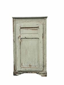 フランスアンティーク　古い木製　淡い水色の収納棚 鍵付き/飾り棚　時代家具　古道具　ブロカント
