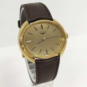 ●LONGINES ロンジン 腕時計 メンズ ゴールド文字盤 手巻き 革ベルト SS 中古[ne]D12h5