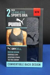 PUMA プーマ シームレス スポーツブラ 2個パック DRYCELL ブラック&グレー サイズM★送料520円☆