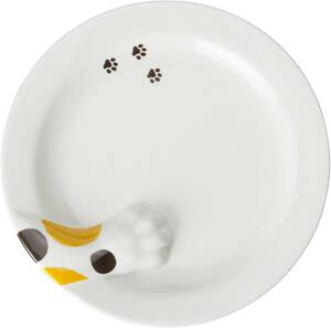 新品 かわいい食器 横から猫 三毛ねこ お皿 プレート 足跡付 三毛猫 三毛ネコ 猫 ネコ ねこ 中皿 直径22cm 白 皿