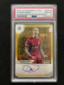 2022-23 Stadium Club Chrome UEFA Club Competitions Darwin Nunez auto Behind the lens auto Gold Prizm PSA 10 GEM MT Liverpool FC