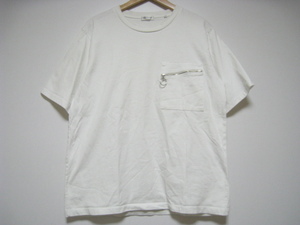 TK TAKEO KIKUCHI タケオキクチ ワールド トップス Tシャツ 半袖 丸首 胸ポケット バックプリント ホワイト 白 Lサイズ