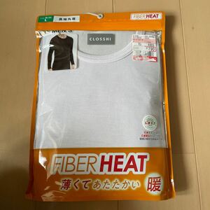 送料無料　新品　CLOSSHI FBER HEAT メンズ長袖丸首シャツ サイズL 白ホワイ薄くて暖かい　送料込み