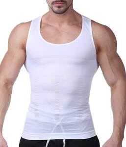 M size メンズ 極強力 加圧 シャツ 筋肉 トレーニング ウェア タンクトップ インナー ダイエット 脂肪燃焼 ホワイト 白