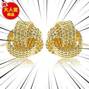 18K ゴールドピアス Twist Gold Pierce (直径 1cm) レディース スタッド ピアス ギフト (ゴールド)