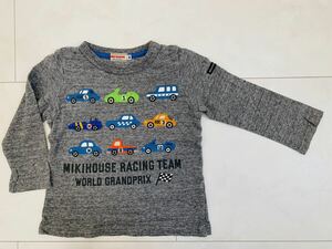 ■MIKI HOUSE/ミキハウス■車柄のかっこいい長袖カットソー ロンT 長袖Tシャツ/ロゴ入り/バッグプリント入り■90サイズ/グレー/肩スナッ