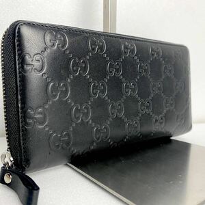 【美品】GUCCI グッチ 長財布 財布 ラウンドファスナー シマ GGスプリーム ブラック 黒 レザー メンズ レディース ビジネス 男女兼用