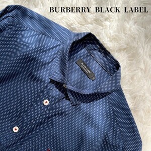 美品【BURBERRY BLACK LABEL】バーバリーブラックレーベル 長袖シャツ ホースロゴ ボタン刻印 サイズM コットン100％ ネイビー