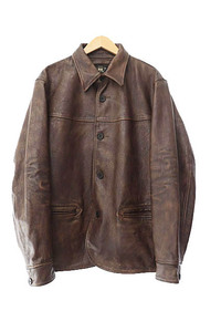 ダブルアールエル RRL COW LEATHER CAR COAT カウ レザー 牛革 カー コート ジャケット L 茶 ブラウン ブランド古着ベクトル 240514 メン