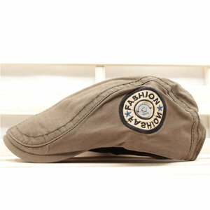 ハンチング帽子 ウォッシュ加工 サイドワッペンロゴ 綿 帽子 56cm~59cm メンズ レディース カーキ色 新作 HC50-4