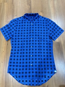 ルイヴィトン、ダミエ柄半袖シャツ、ブルー、サイズS、イタリア製、使用品