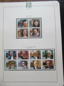アメリカ切手 1997年9.10 オペラ歌手 田型ブロック と 1997年9.12クラシックの作曲家と指揮者８枚ブロック （未使用）