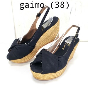 新品同様◆gaimo ガイモ 厚底 ウェッジソール ストラップサンダル キャンバス ジュート パンプス レディース(38■24～24.5cm位)黒 ブラック