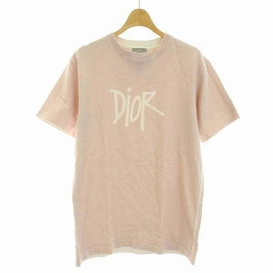 ディオールオム Dior HOMME ステューシー STUSSY ロゴプリント Tシャツ 半袖 クルーネック XS ピンク /DK メンズ